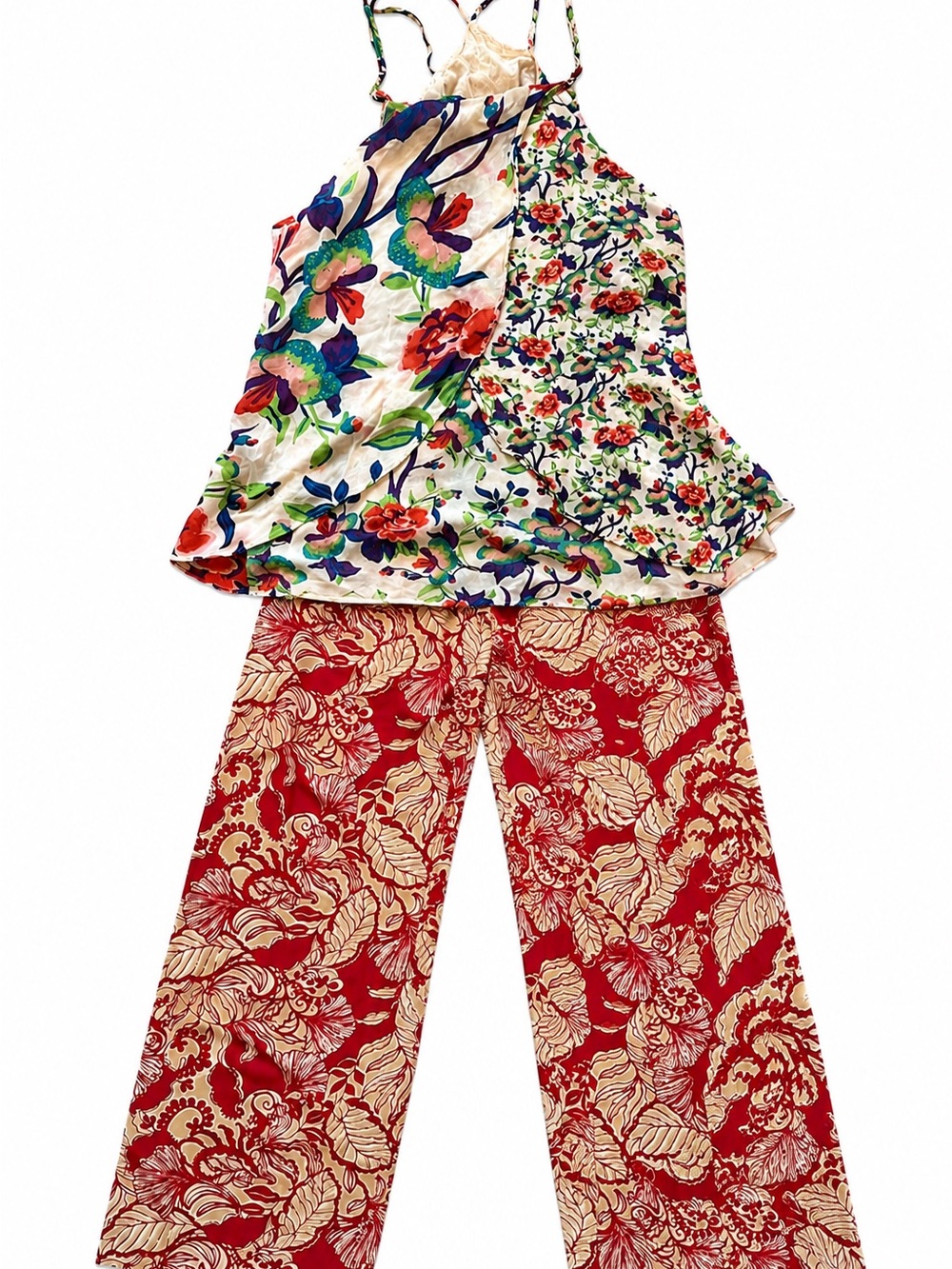 Lilly Pulitzer XS + Anthropologie Floral Top S Mixed Print Wide Leg 2 Piece Set